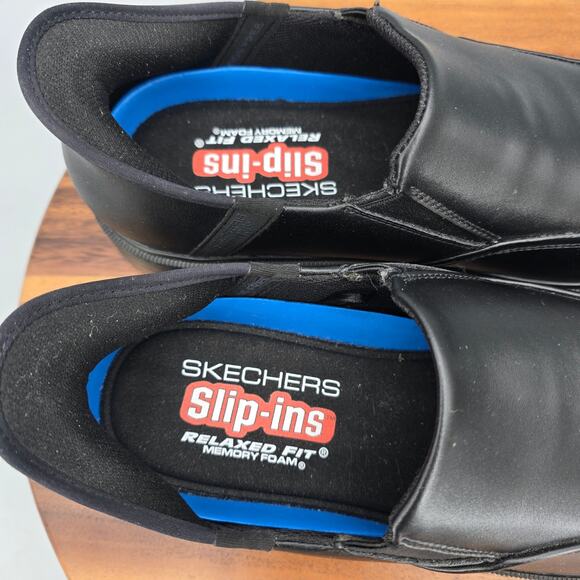 Skechers Slip Ins Shoes Mens 10.5 Black Leather Relaxed Fit Bicycle Toe Loafers main image 7